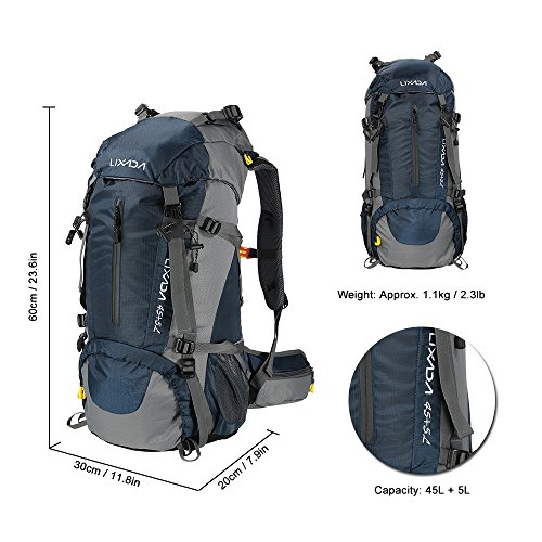 Lixada Mochila de Senderismo 50L/60L con Cubierta Impermeable Mochila de Marcha Trekking Camping Deporte Al Aire Libre