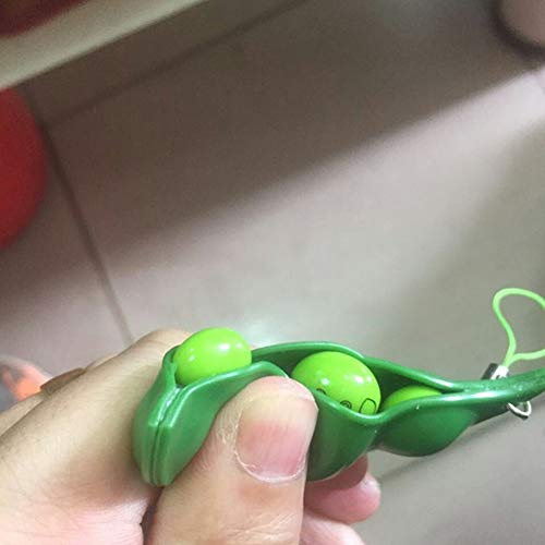 Llavero creativo Extrusión creativa del guisante del grano de soja Edamame elimine las tensiones de juguete llavero de la diversión linda llavero encantos bolsa anillo Paty regalo de la baratija Llave