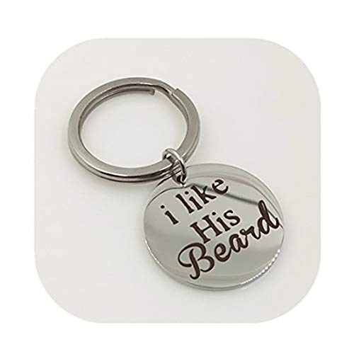 Llaveros con texto "I Like his Beard", estampados a mano, amantes de la barba, llavero para parejas, regalo de larga distancia