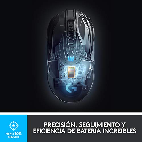 Logitech G903 Lightspeed Ratón Gaming Inalámbrico, Captor Hero 16,000 dpi, RGB, Ultraligero, Botones Programables, Batería de 140h Memoría Integrada, Ambidiestro, Compatible con PC/Mac, Negro