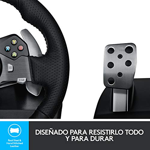 Logitech G920 Driving Force Volante de Carreras y Pedales, Force Feedback, Aluminio Anodizado, Volante de Cuero, Pedales Ajustables, Enchufe EU, Xbox One/PC/Mac, Negro