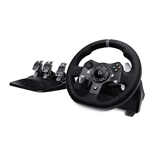 Logitech G920 Driving Force Volante de Carreras y Pedales, Force Feedback, Aluminio Anodizado, Volante de Cuero, Pedales Ajustables, Enchufe EU, Xbox One/PC/Mac, Negro