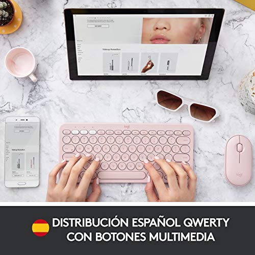 Logitech K380 Teclado inalámbrico, Bluetooth multidispositivo con Easy-Switch para hasta 3 dispositivos, compacto – PC, portátiles, Windows, Mac, Chrome OS, Android, iPad OS, Apple TV, Color Rosa