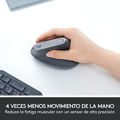 Logitech MX Vertical Ratón Inalámbrico Ergonómico, Multi-Ordenador, 2.4 GHz/Bluetooth con Receptor Unifying USB, Seguimiento Óptico 4000 DPI, 4 Botones, Carga Rápida, Portátil/PC/Mac/iPad OS, Negro