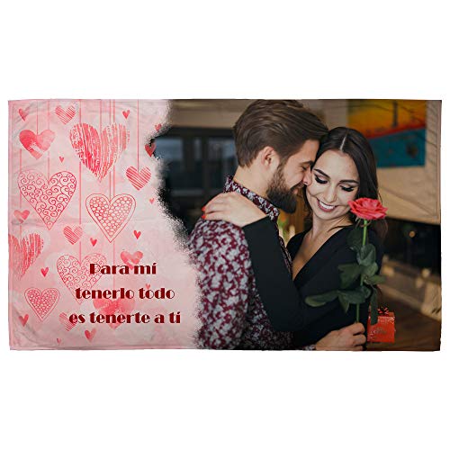 LolaPix Manta Fotografia Personalizada. Regalos San Valentin Personalizados. 120X190. Varios Diseños. Mantas Personalizadas por 1 Cara. Manta Suave Corazones