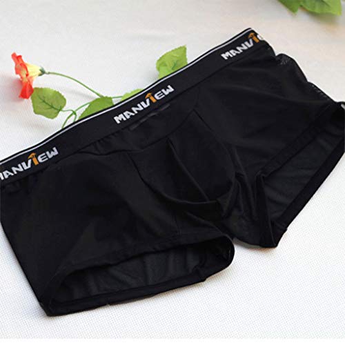 LOPILY Calzoncillos de Boxeo Impresos de la Letra de los Hombres Ultrafino Pantalones Cortos de Suave Ligero Boxer Shorts de Malla Grandes Transpirables(Negro,L)