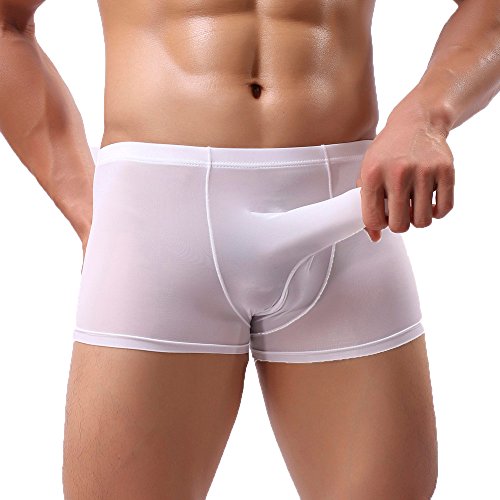 LOPILY Color sólido Elefante Calzoncillos Ropa Interior Bolsa Lencería Boxer de Seda de Hielo Masculino Traje de Baño Playa Escritos del triángulo Ultrafino Transpirables(Blanco,L)