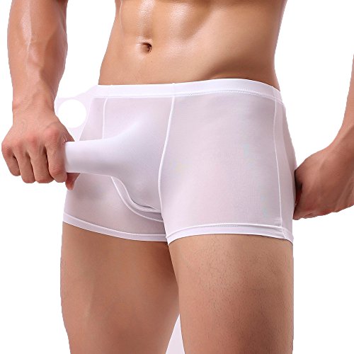 LOPILY Color sólido Elefante Calzoncillos Ropa Interior Bolsa Lencería Boxer de Seda de Hielo Masculino Traje de Baño Playa Escritos del triángulo Ultrafino Transpirables(Blanco,L)