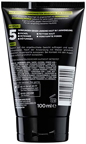 L'Oréal Men Expert, Pure Charcoal - Gel de lavado para la piel de los hombres con imperfecciones (espinillas, espinillas, piel grasa y grasa) (2 x 100 ml)