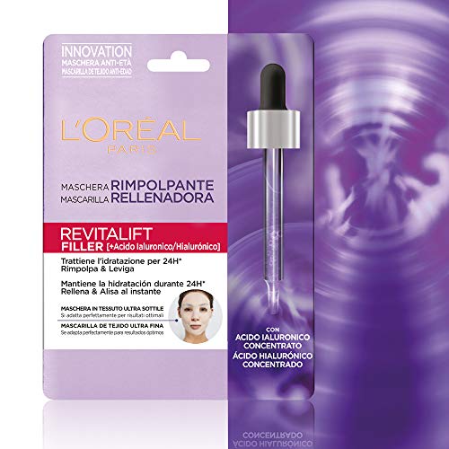 L'Oreal Paris Dermo Expertise Revitalift Filler Mascarilla Facial Rellenadora con Ácido Hialurónico, 1 unidad, Estandar, Negro