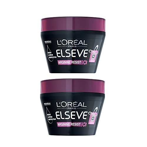 L’Oréal Paris Elseve Arginine Resist X3 - Mascarilla fortificante para cabellos finos y frágiles, 2 unidades