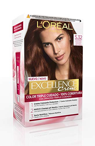 L'Oréal Paris Excellence - Crema Colorante Permanente Triple Cuidado con Pro-Keratina y Savia Nutritiva, Tono 5.32 Castaño Tostado