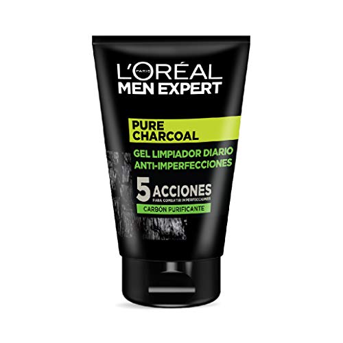 L'Oreal Paris Men Expert Pure Charcoal Gel Limpiador Purificante 100 ml Char.Gel 100, Negro