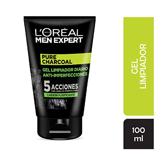 L'Oreal Paris Men Expert Pure Charcoal Gel Limpiador Purificante 100 ml Char.Gel 100, Negro