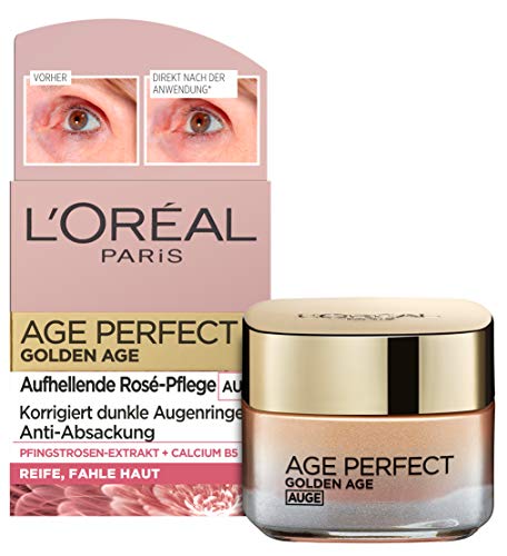 L'Oréal Paris Perfect Golden Age Rosé - Cuidado ocular con calcio B5 y extracto de peonía, contra ojeras oscuras, 15 ml