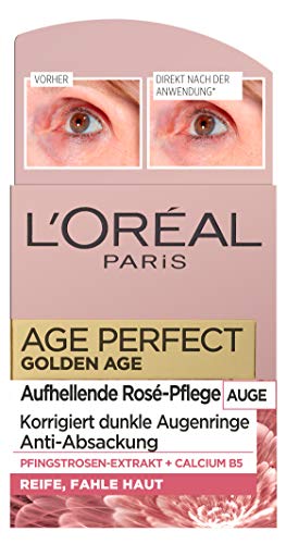 L'Oréal Paris Perfect Golden Age Rosé - Cuidado ocular con calcio B5 y extracto de peonía, contra ojeras oscuras, 15 ml