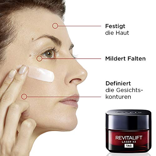 L'Oréal Paris Revitalift Laser Crema de día triple acción con ácido hialurónico, crema facial antiedad, triple efecto antienvejecimiento, piel tersa y arrugas atenuadas, 50 ml