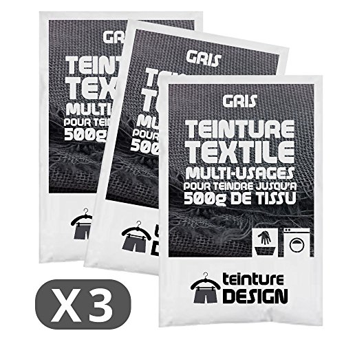 Lot de 3 sachets de Teinture Textile - GRIS - teintures universelles pour vêtements et tissus naturels