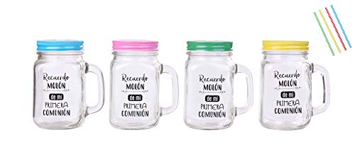 Lote de 20 Jarras Cristal Con Caña"RECUERDO MOLÓN" SURTIDO EN COLORES - Jarras con Frases, tazas originales para Detalles, recuerdos y regalos de Comuniones