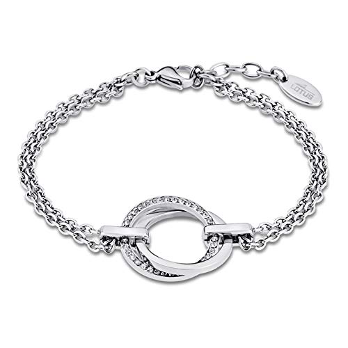 LOTUS LS1780/2/1 - Pulsera para mujer de acero inoxidable, color plateado, circonitas blancas, 21,5 cm