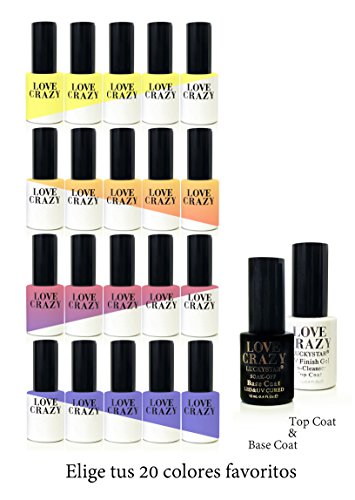 LOVECRAZY - Kit de Esmaltes de Uñas en Gel Semipermanente, 20 Colores de Esmaltes y Top Coat Base Coat