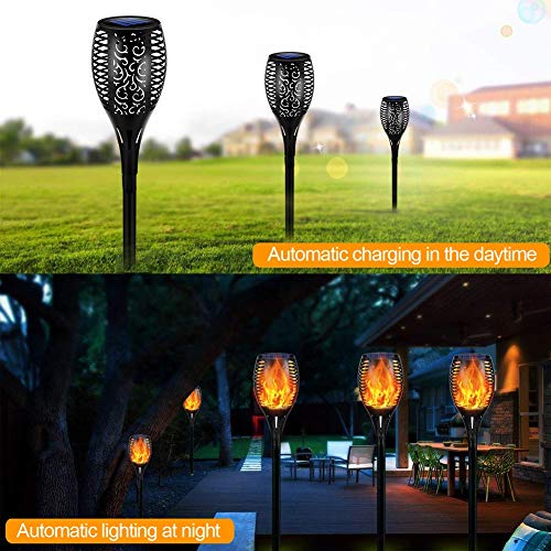 Luces Led Solares para Exteriores 4 Paquetes Llama Solar Luces Lámpara Antorcha Solares de Llamas Jardín Efecto de Llama Realista para Patio, Césped, Pasillo[Clase de eficiencia energética A++]