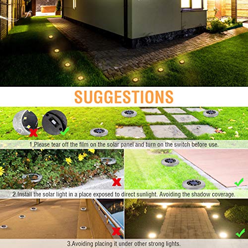 Luces Solares Exterior GolWof 6 Pack 10 LEDs Luces Solar de Tierra IP65 Impermeable Acero Inoxidable Luce de Tierra Lamparas Solares Jardin para Jardín Césped Patio Escalera Pasarela - Blanco Cálido