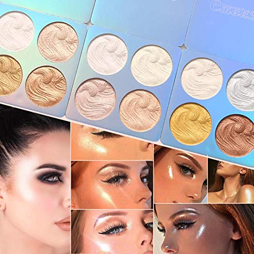 Lucoss Paleta de Iluminadores de Maquillaje,Highlighter Palette, Paleta de Iluminadores Shimmer,Paleta de 4 Colores Iluminadores con Contorno, Polvo y Bronceador,Brillantes en Polvo