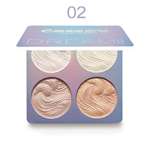 Lucoss Paleta de Iluminadores de Maquillaje,Highlighter Palette, Paleta de Iluminadores Shimmer,Paleta de 4 Colores Iluminadores con Contorno, Polvo y Bronceador,Brillantes en Polvo