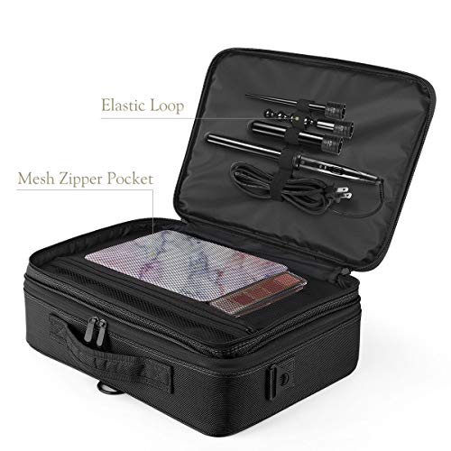 Luxspire Bolsa de Cosméticos de Viaje con Divisores Bolsillos con Espejo para Hombres y Mujeres, Estuche de Maquillaje Impermeable Portátil, Almacenamiento con Correa para Viajes de Negocios - Negro