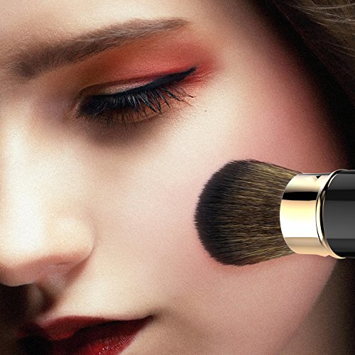 Luxspire Cepillos de rubor retráctil, Brocha Colorete para Sonrojo, Brocha de maquillaje Facial con Cerdas Super Suave sin Crueldad, mezcla del polvo de ruborización, Negro & Dorado Rosado