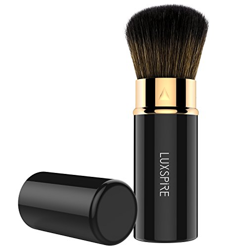 Luxspire Cepillos de rubor retráctil, Brocha Colorete para Sonrojo, Brocha de maquillaje Facial con Cerdas Super Suave sin Crueldad, mezcla del polvo de ruborización, Negro & Dorado Rosado