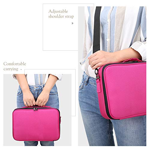 Luxspire Makeup Cosmetic Storage Bag, Portable Waterproof Double Layer Make up Case Cosmetic Pouch Travel Storage Box Toiletry Organizer Tool with Shoulder Straps - Magenta