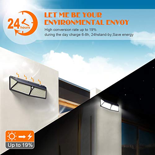 Luz Solar Exterior, [2020 Más Brillante Modelo 288 LED 2500 Lumens 2-Paquete] iPosible 270 °Iluminación Foco Solar con Sensor de Movimiento Impermeable 3 Modos Lámpara Solar para Jardín Camino