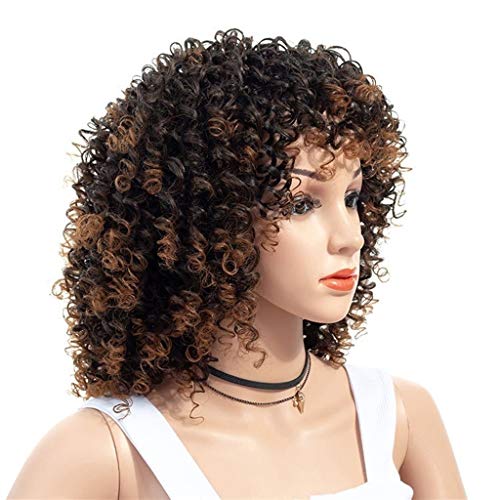 LXJ Peluca Afro, Alambre de Alta Temperatura, Pelo Corto y Rizado, Pelucas Naturales esponjosas, Tocado, Cabello Permanente, Apto para Mujeres Negras, Uso Diario, 20 Pulgadas / 50 cm, marrón