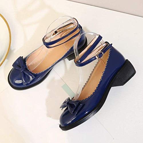 Lydee Mujer Dulce Arco Cosplay Zapatos Tacon Ancho Correa de Tobillo Pumps Lolita Shoes Lace Blue Size 41