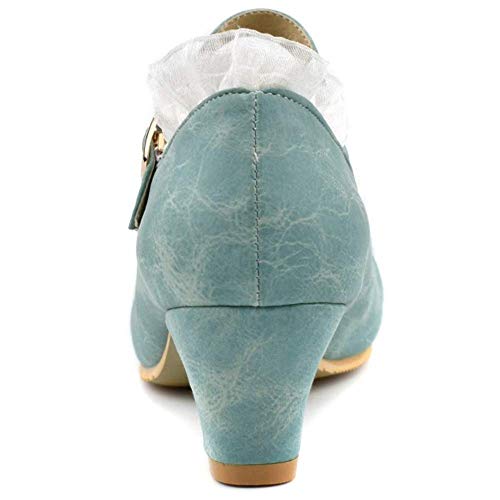 Lydee Mujer Dulce Arco Cosplay Zapatos Tacon Cone Correa de Tobillo Pumps Lolita Shoes Lace Blue Size 37