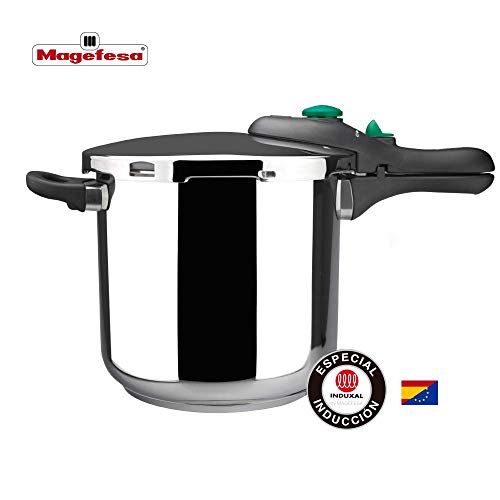 MAGEFESA Dynamic Olla a presión Super rápida de fácil Uso, Acero Inoxidable 18/10, Apta para Todo Tipo de cocinas, Incluido inducción. Pack Exclusivo Olla+Cestillo. (6 litros)