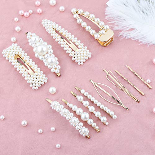 Makone Pearl Hair Clip -12 PCS Pearl Hair Clip Hairpins Hair Barrette Wedding Bridesmaid Hair Clips Accessories for Women