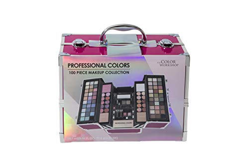 Maletín de Maquillaje Professional Color Pink Train Case - The Color Workshop - Un Kit de Maquillaje Profesional Completo en un Gran Maletín Plateado y Elegante para Llevar Siempre Contigo