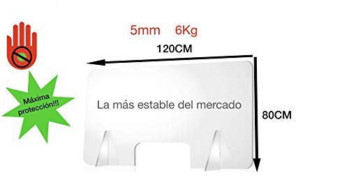 Mampara de metacrilato protectora low cost para mostrador con amplia ventanilla para mostrador ofician negocios farmacias 80X120