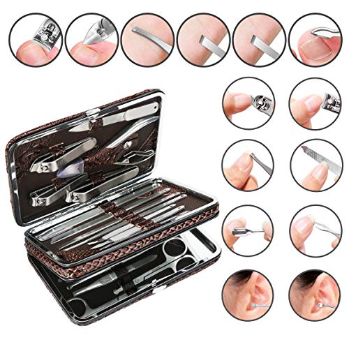 Manicure Set, Achort Anself 18 pcs Kit de Herramientas de Manicura Pedicura Profesional Juego de Cortauñas Recortador de Limas de Uñas Afeitado de Cejas Herramienta de Corte de Pelo de Nariz