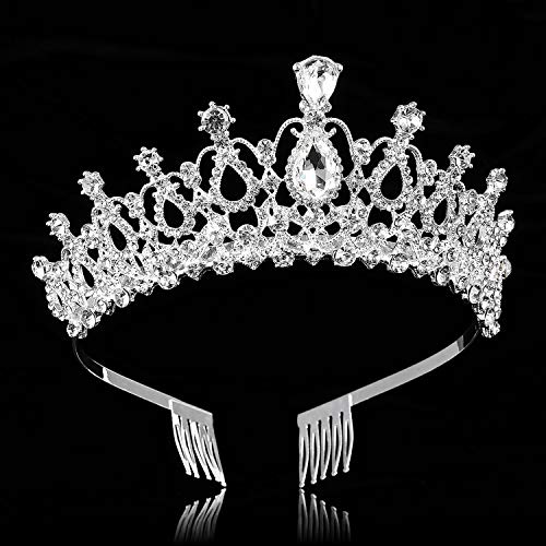 MaoXinTek Diadema Corona Tiara con Peine Hairband de Cristal Diamantes de imitación Fiesta Boda Novia Niña Mujer Partido decoración en cumpleaños (Plata)