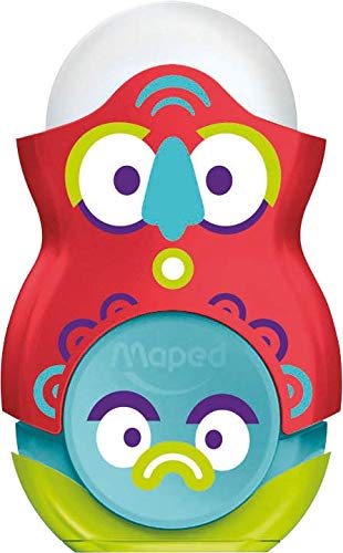 Maped Loopy Duo - Sacapuntas 2 en 1, ideal para estuche, sacapuntas, 1 agujero limpio con tapa y goma giratoria protegida + 1 recambio