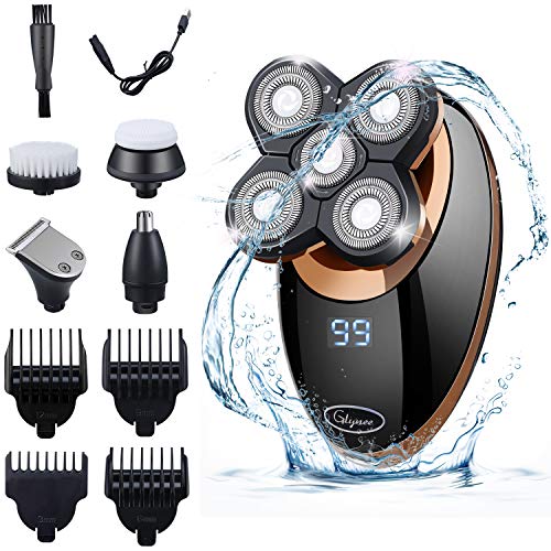 Maquinilla De Afeitar, Afeitadora Corporal EléCtrica Para Hombre Impermeable, Glynee 5 en 1 USB Recargable Húmedo & Seco Afeitadora de Cabeza Calva Cortapelos Recortador de Barba