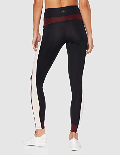 Marca Amazon - AURIQUE Mallas de Deporte Combinadas con Tiro Alto Mujer, Negro (Black/Port/Blush), 40, Label:M