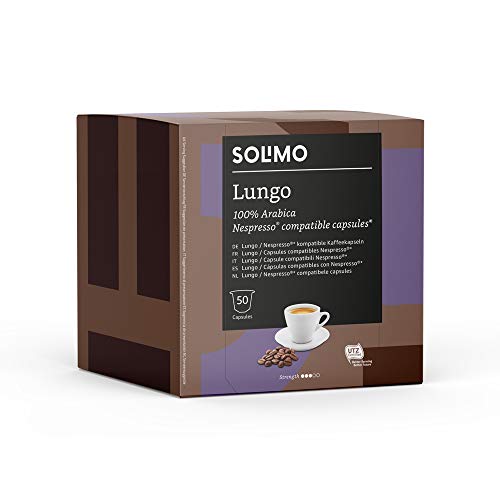 Marca Amazon - Solimo Cápsulas Lungo, compatibles con Nespresso - café certificado UTZ, 100 cápsulas (2 x 50)