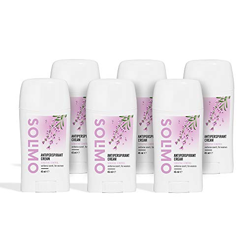 Marca Amazon - Solimo Crema antitranspirante, control sensible con perfume de verbena, Paquete de 6 (6 x 45 ml)