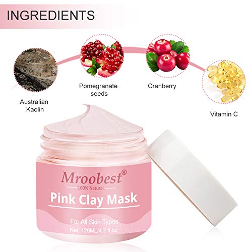 Mascarilla de Arcilla Rosa, Mascarilla Exfoliante Facial, Mascarilla facial de hidratante, Pink Clay Mask, Mascarilla Purificante, Desintoxicación, limpieza profunda y refinación de poros