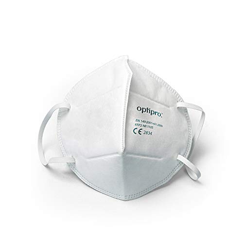 Mascarilla facial OptiPro para partículas (KN95 / FFP2), sistema multicapa no tejido con alta capacidad de filtración, filtra más del 95% de las partículas en el aire (paquete de 10)